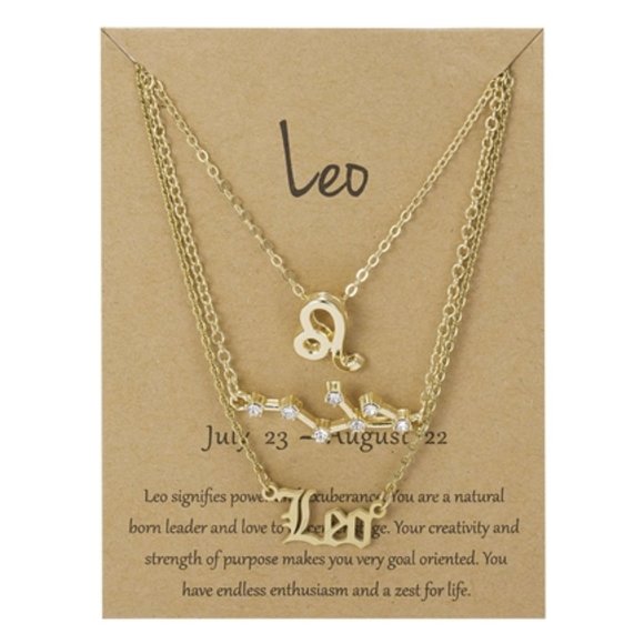 Kikiboheme Jewelry - Leo Horoscope Astrology Gold Necklace Set NEW